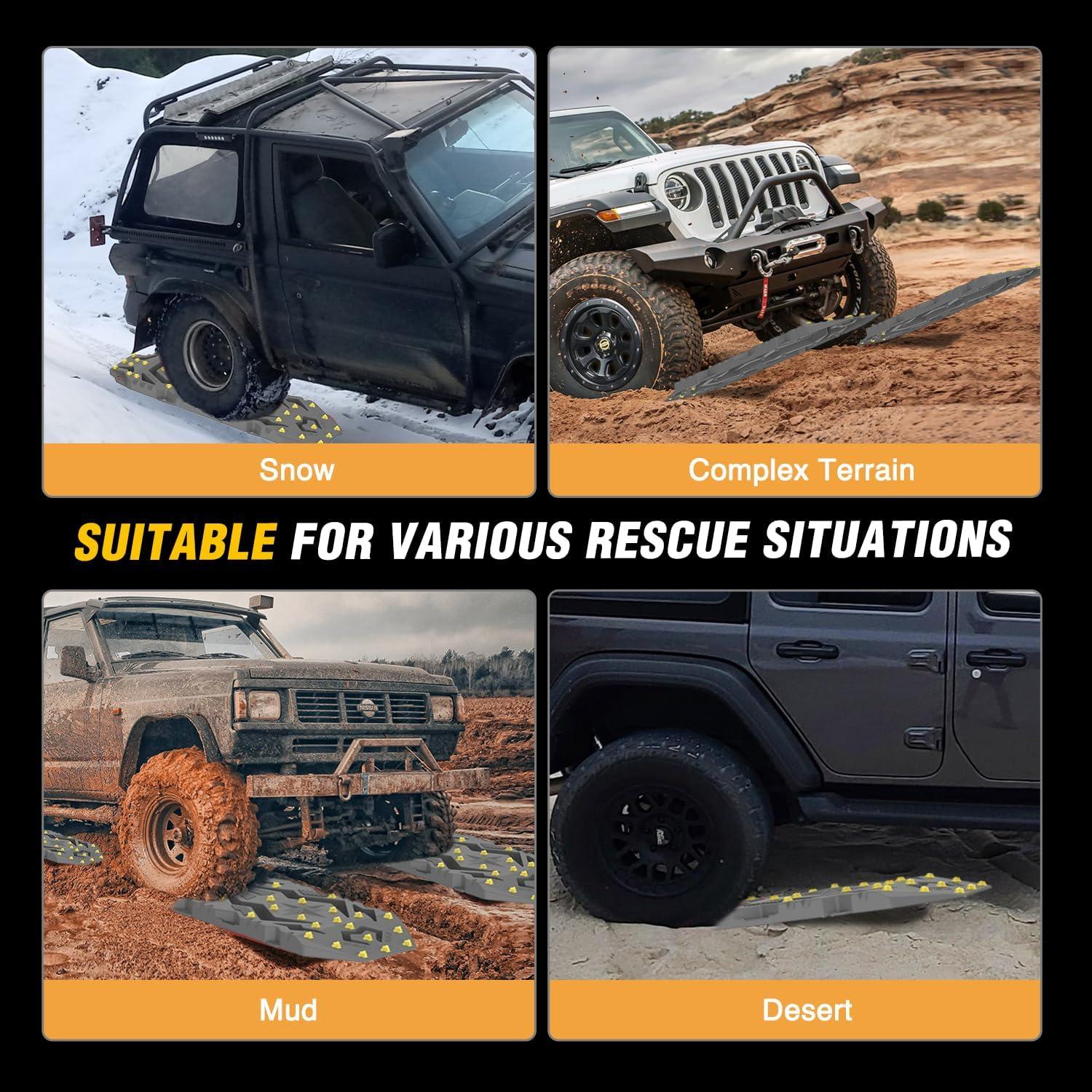 image:imageNilight Recovery OffRoad Traction Boards 2Pcs 43L x 133W with Yellow Teeth for 4WD 4X4 Mud Sand Snow Includes 2PCS Mounting Kit amp Carry Bag GreyGrey