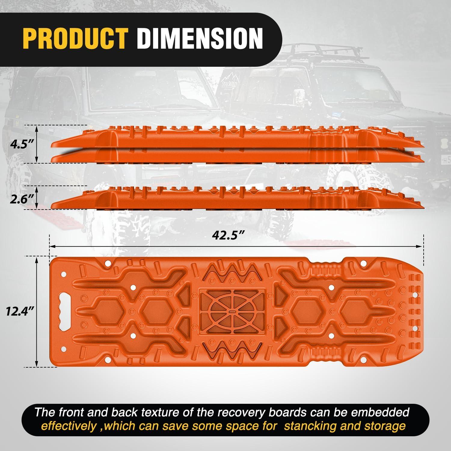 image:imageNilight Recovery OffRoad Traction Boards 2Pcs 43L x 133W with Yellow Teeth for 4WD 4X4 Mud Sand Snow Includes 2PCS Mounting Kit amp Carry Bag GreyOrange