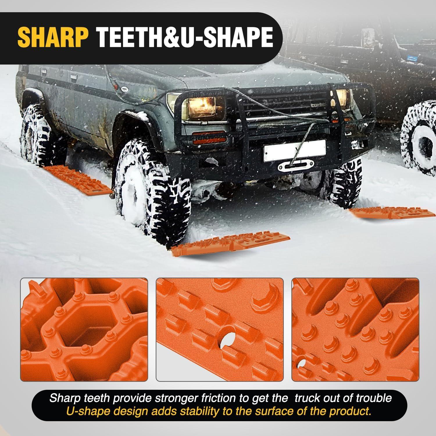 image:imageNilight Recovery OffRoad Traction Boards 2Pcs 43L x 133W with Yellow Teeth for 4WD 4X4 Mud Sand Snow Includes 2PCS Mounting Kit amp Carry Bag GreyOrange