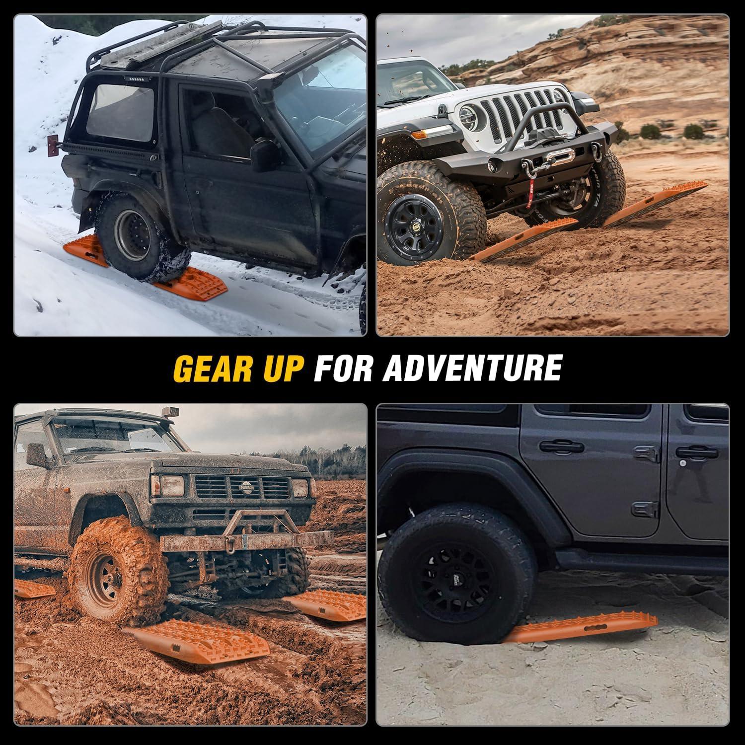 image:imageNilight Recovery OffRoad Traction Boards 2Pcs 43L x 133W with Yellow Teeth for 4WD 4X4 Mud Sand Snow Includes 2PCS Mounting Kit amp Carry Bag GreyOrange