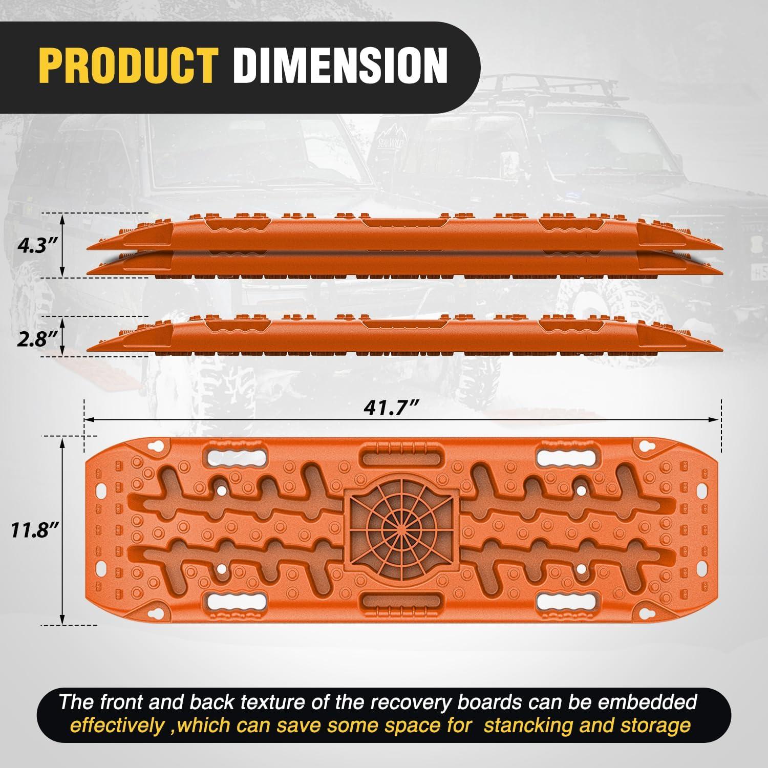 image:imageNilight Recovery OffRoad Traction Boards 2Pcs 43L x 133W with Yellow Teeth for 4WD 4X4 Mud Sand Snow Includes 2PCS Mounting Kit amp Carry Bag GreyOrange