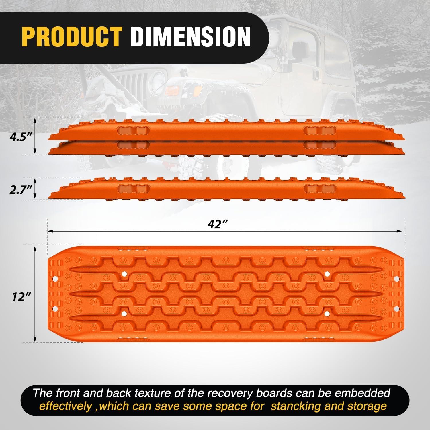 image:imageNilight Recovery OffRoad Traction Boards 2Pcs 43L x 133W with Yellow Teeth for 4WD 4X4 Mud Sand Snow Includes 2PCS Mounting Kit amp Carry Bag GreyOrange