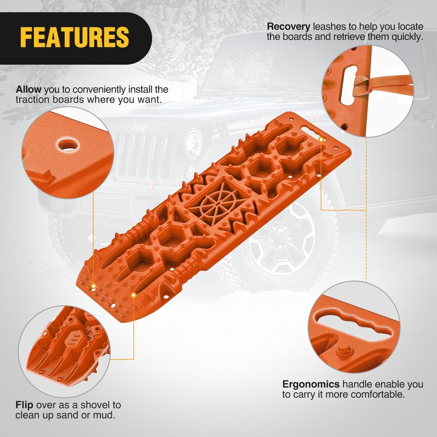 image:imageNilight Recovery OffRoad Traction Boards 2Pcs 43L x 133W with Yellow Teeth for 4WD 4X4 Mud Sand Snow Includes 2PCS Mounting Kit amp Carry Bag GreyOrange