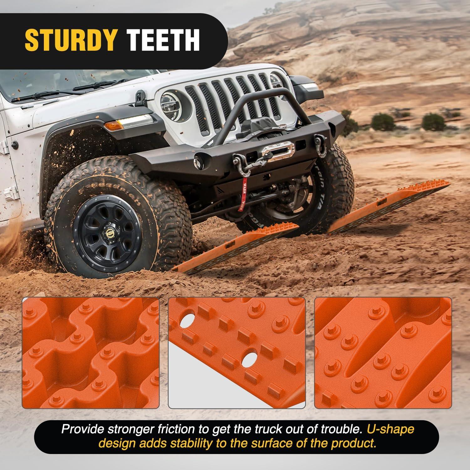 image:imageNilight Recovery OffRoad Traction Boards 2Pcs 43L x 133W with Yellow Teeth for 4WD 4X4 Mud Sand Snow Includes 2PCS Mounting Kit amp Carry Bag GreyOrange