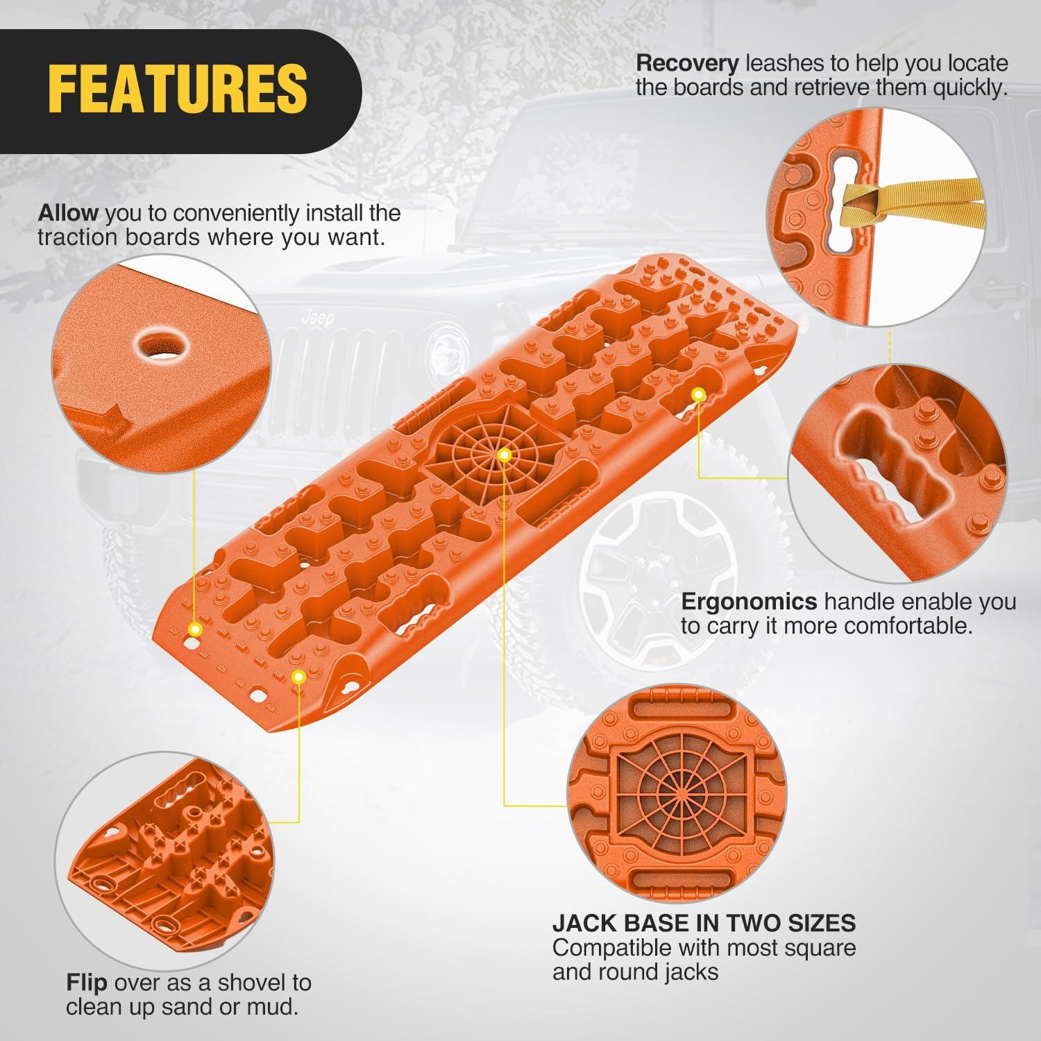 image:imageNilight Recovery OffRoad Traction Boards 2Pcs 43L x 133W with Yellow Teeth for 4WD 4X4 Mud Sand Snow Includes 2PCS Mounting Kit amp Carry Bag GreyOrange