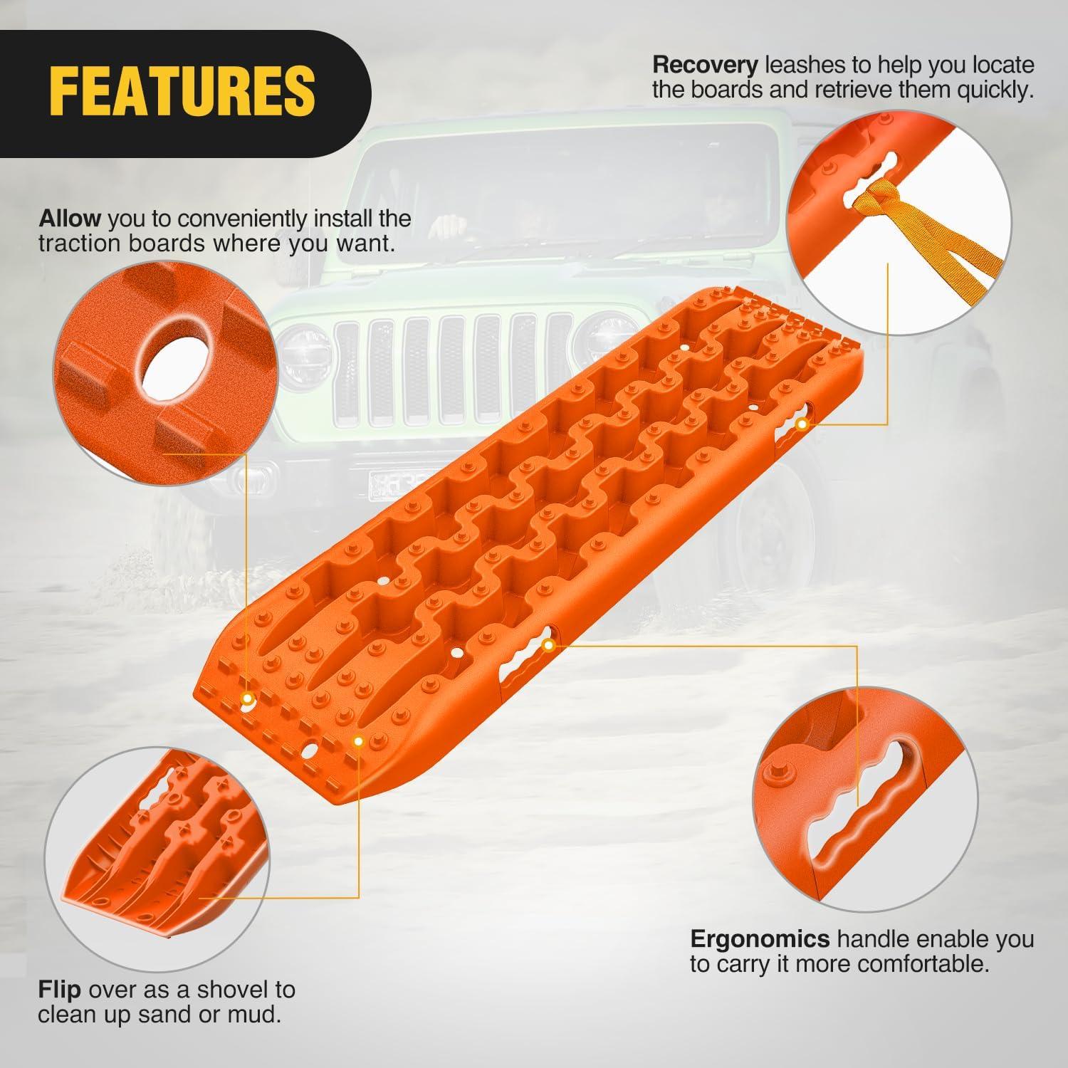 image:imageNilight Recovery OffRoad Traction Boards 2Pcs 43L x 133W with Yellow Teeth for 4WD 4X4 Mud Sand Snow Includes 2PCS Mounting Kit amp Carry Bag GreyOrange