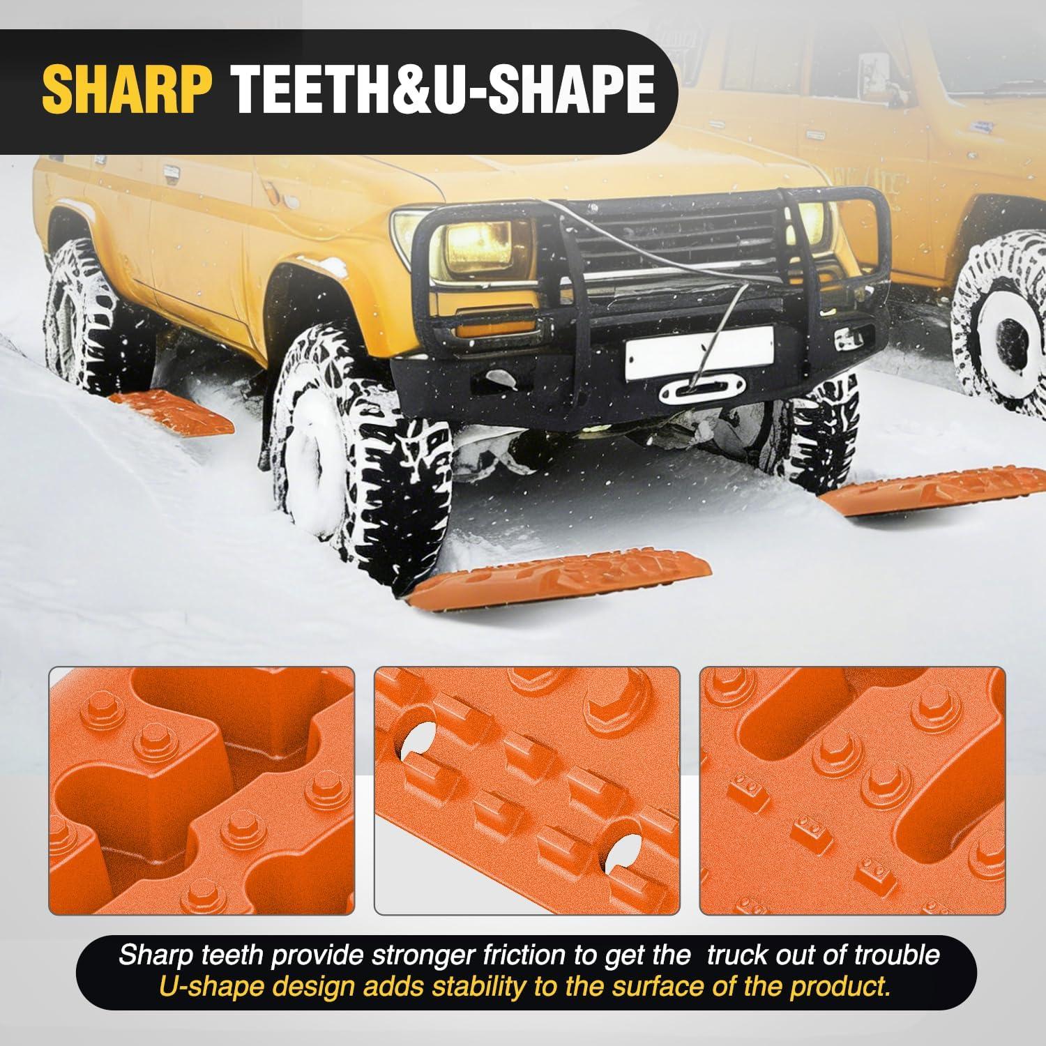 image:imageNilight Recovery OffRoad Traction Boards 2Pcs 43L x 133W with Yellow Teeth for 4WD 4X4 Mud Sand Snow Includes 2PCS Mounting Kit amp Carry Bag GreyOrange