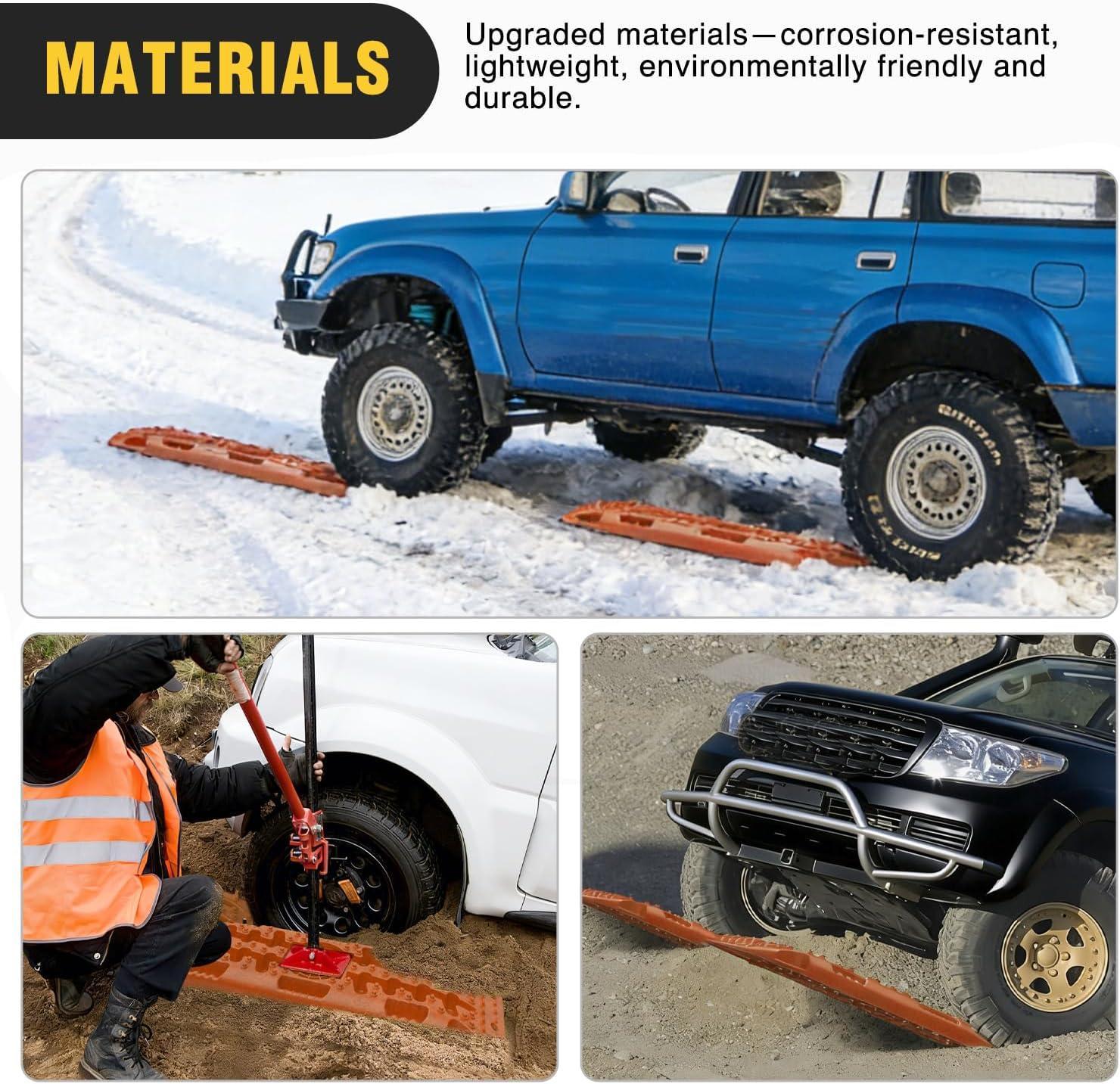 image:imageNilight Recovery OffRoad Traction Boards 2Pcs 43L x 133W with Yellow Teeth for 4WD 4X4 Mud Sand Snow Includes 2PCS Mounting Kit amp Carry Bag GreyOrange