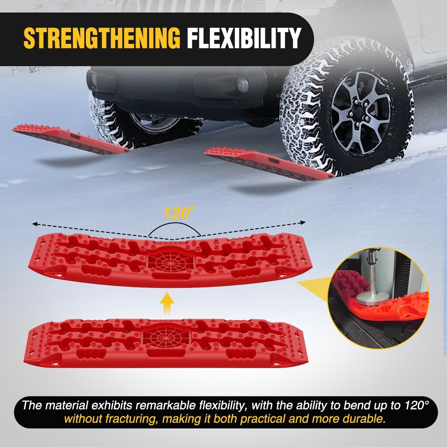 image:imageNilight Recovery OffRoad Traction Boards 2Pcs 43L x 133W with Yellow Teeth for 4WD 4X4 Mud Sand Snow Includes 2PCS Mounting Kit amp Carry Bag GreyRed