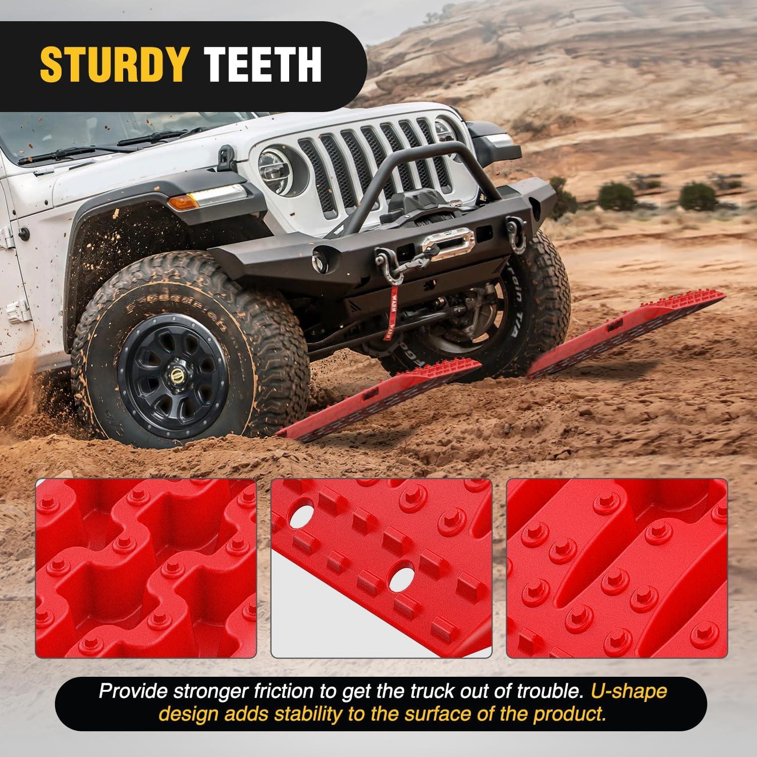 image:imageNilight Recovery OffRoad Traction Boards 2Pcs 43L x 133W with Yellow Teeth for 4WD 4X4 Mud Sand Snow Includes 2PCS Mounting Kit amp Carry Bag GreyRed