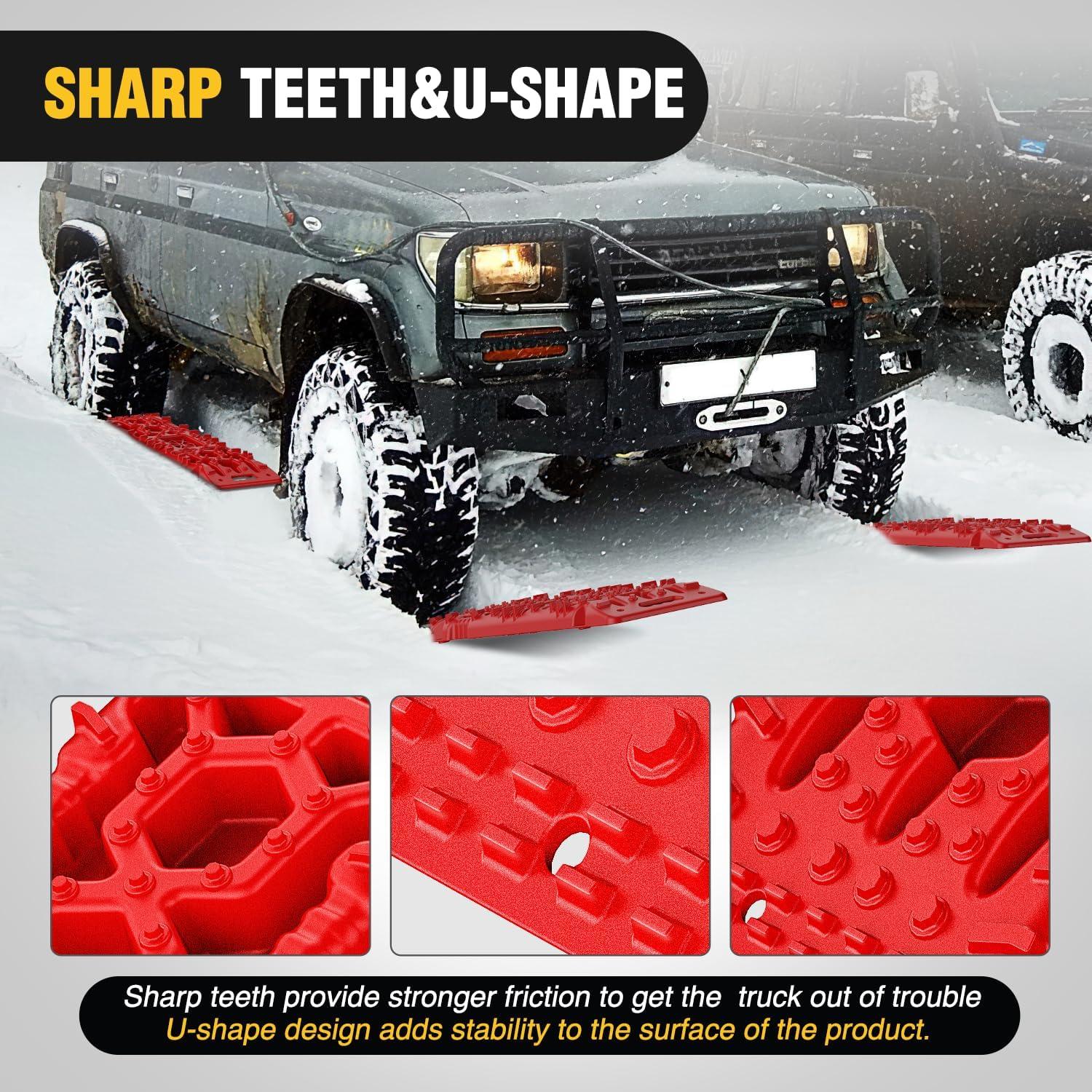 image:imageNilight Recovery OffRoad Traction Boards 2Pcs 43L x 133W with Yellow Teeth for 4WD 4X4 Mud Sand Snow Includes 2PCS Mounting Kit amp Carry Bag GreyRed