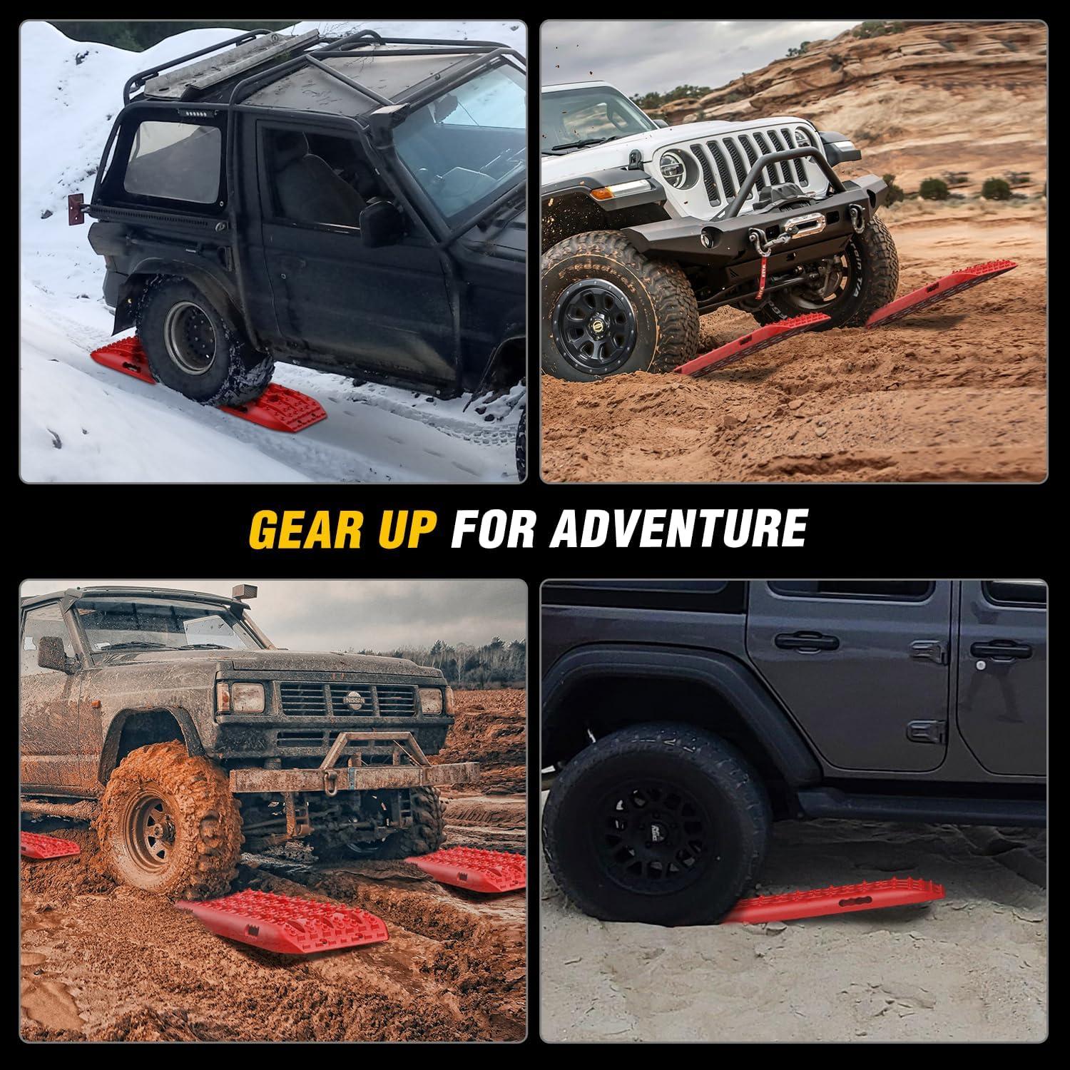 image:imageNilight Recovery OffRoad Traction Boards 2Pcs 43L x 133W with Yellow Teeth for 4WD 4X4 Mud Sand Snow Includes 2PCS Mounting Kit amp Carry Bag GreyRed
