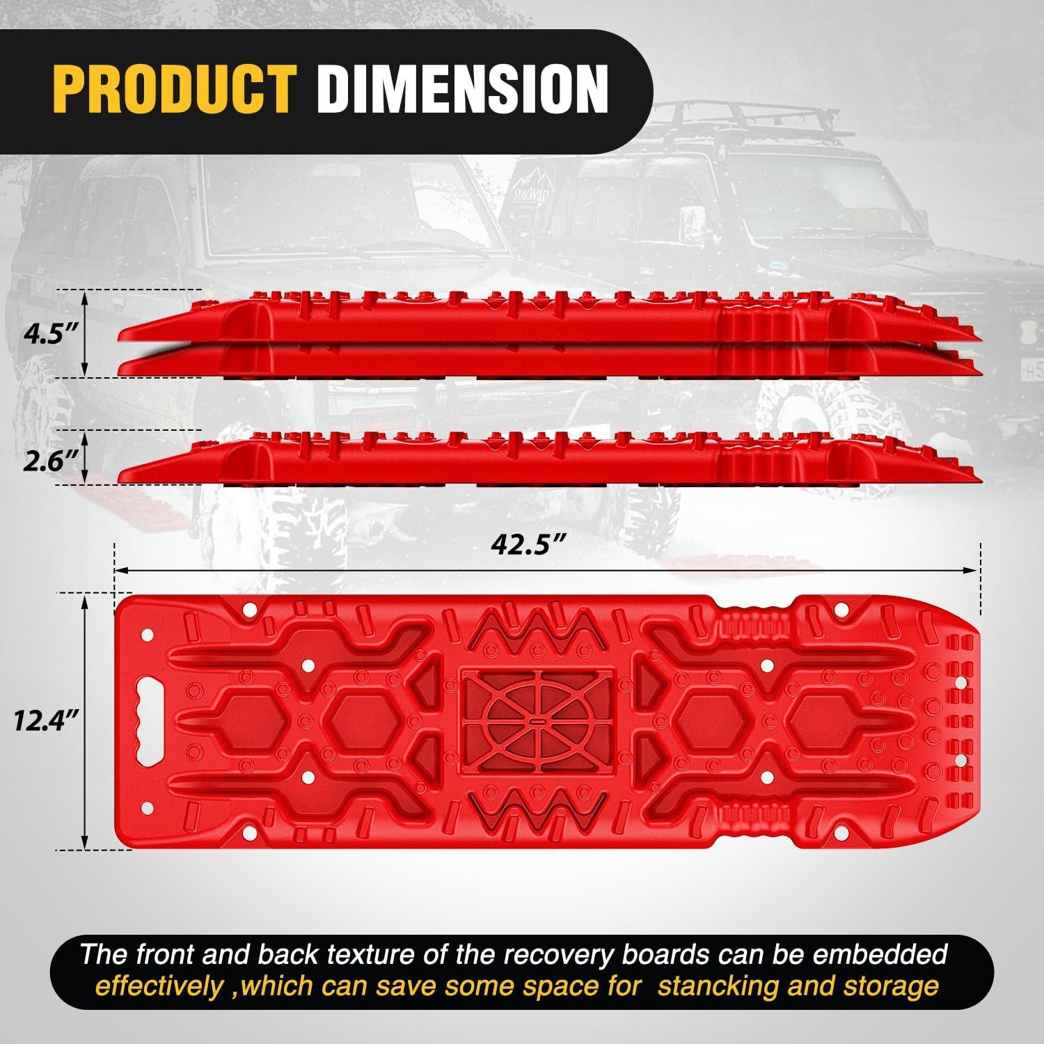 image:imageNilight Recovery OffRoad Traction Boards 2Pcs 43L x 133W with Yellow Teeth for 4WD 4X4 Mud Sand Snow Includes 2PCS Mounting Kit amp Carry Bag GreyRed