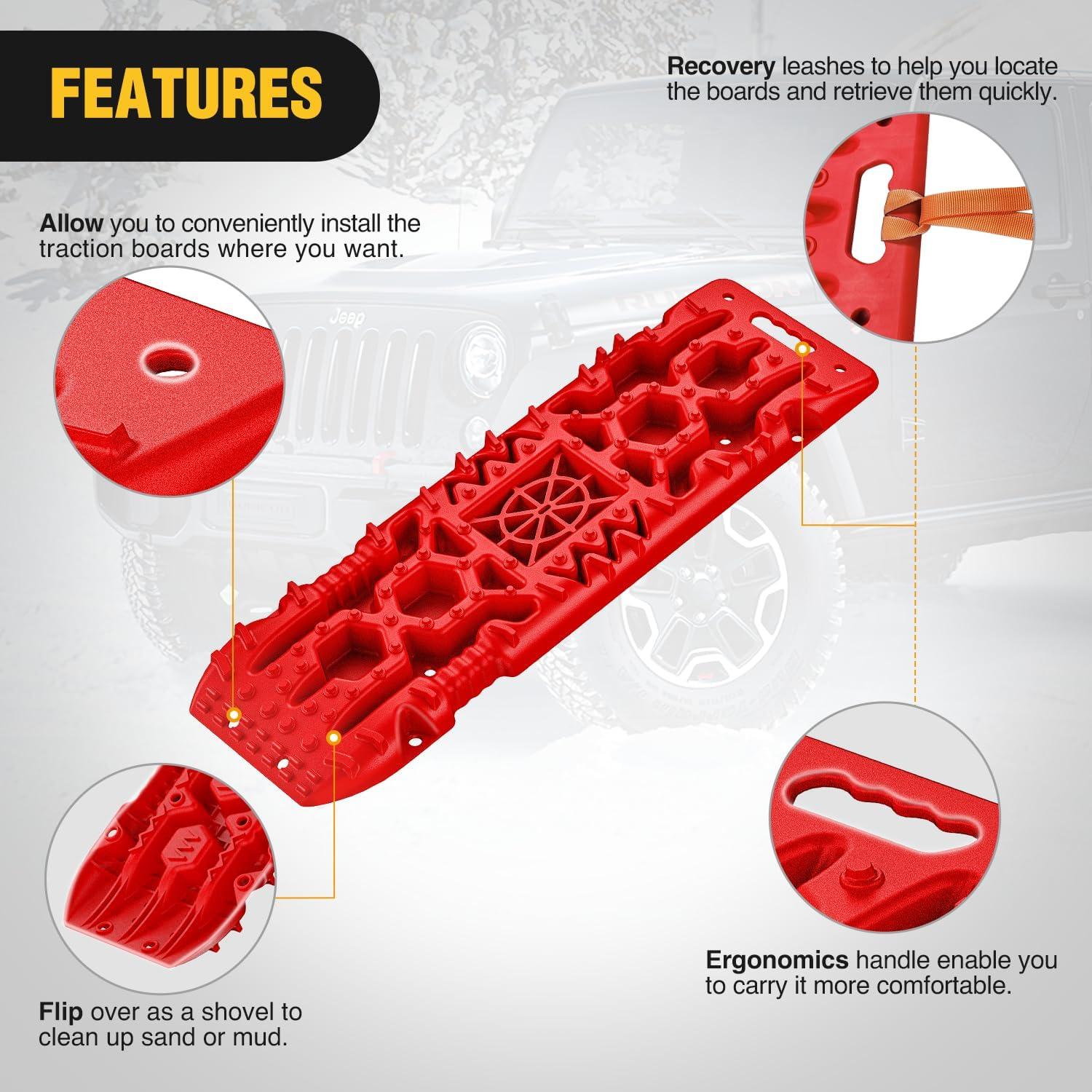 image:imageNilight Recovery OffRoad Traction Boards 2Pcs 43L x 133W with Yellow Teeth for 4WD 4X4 Mud Sand Snow Includes 2PCS Mounting Kit amp Carry Bag GreyRed