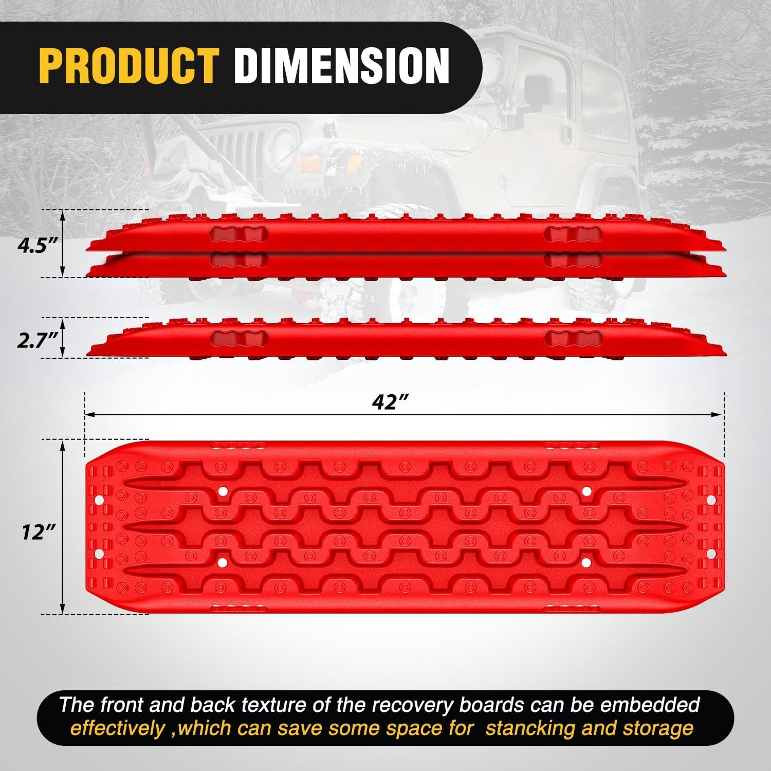 image:imageNilight Recovery OffRoad Traction Boards 2Pcs 43L x 133W with Yellow Teeth for 4WD 4X4 Mud Sand Snow Includes 2PCS Mounting Kit amp Carry Bag GreyRed