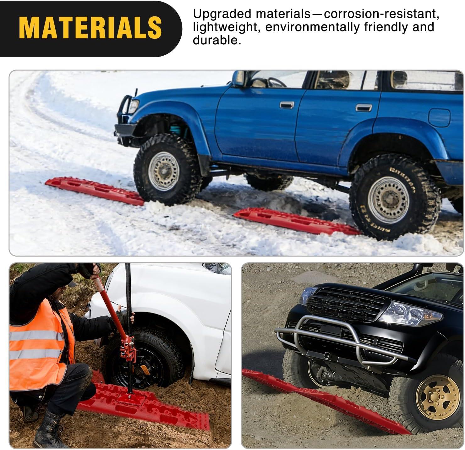 image:imageNilight Recovery OffRoad Traction Boards 2Pcs 43L x 133W with Yellow Teeth for 4WD 4X4 Mud Sand Snow Includes 2PCS Mounting Kit amp Carry Bag GreyRed