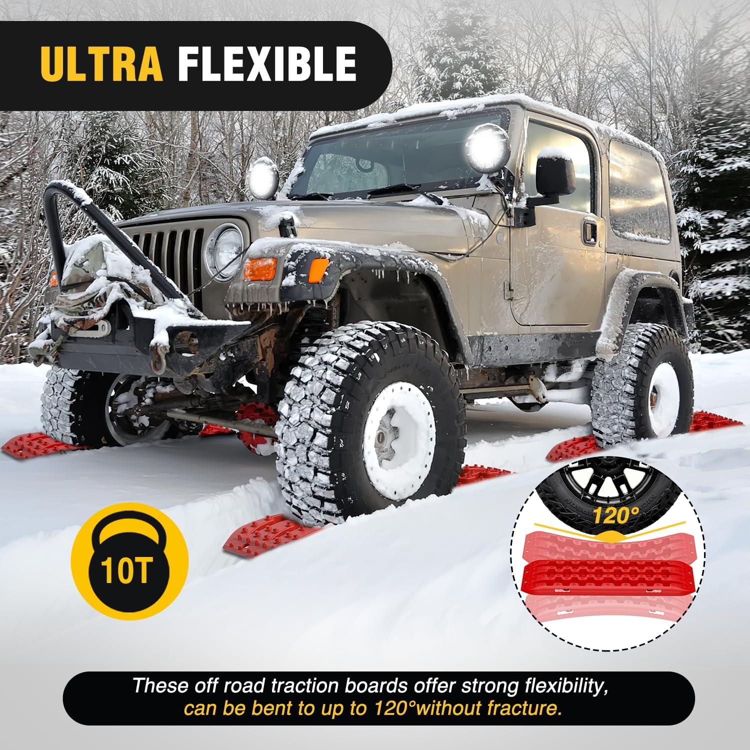 image:imageNilight Recovery OffRoad Traction Boards 2Pcs 43L x 133W with Yellow Teeth for 4WD 4X4 Mud Sand Snow Includes 2PCS Mounting Kit amp Carry Bag GreyRed