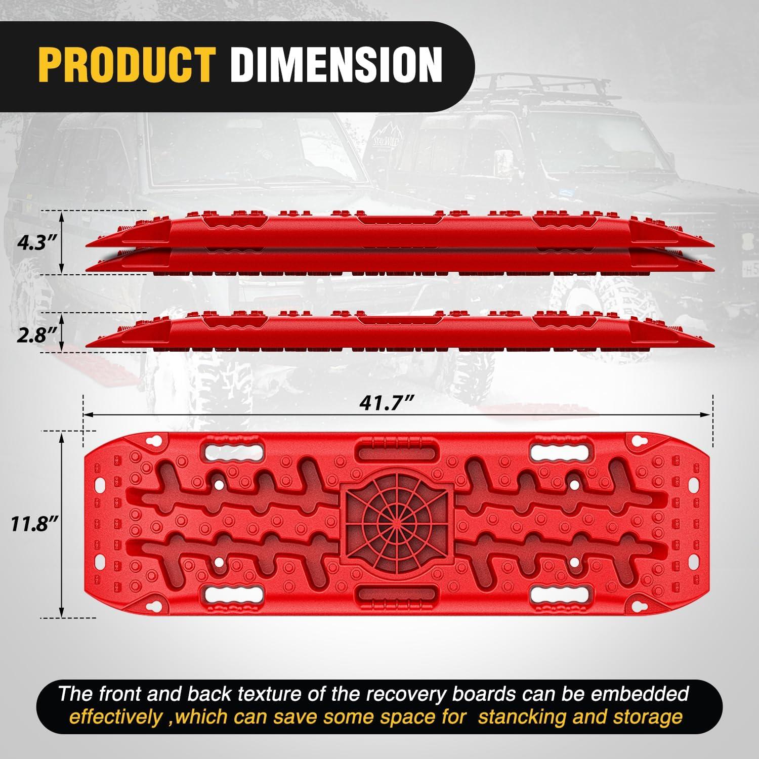 image:imageNilight Recovery OffRoad Traction Boards 2Pcs 43L x 133W with Yellow Teeth for 4WD 4X4 Mud Sand Snow Includes 2PCS Mounting Kit amp Carry Bag GreyRed