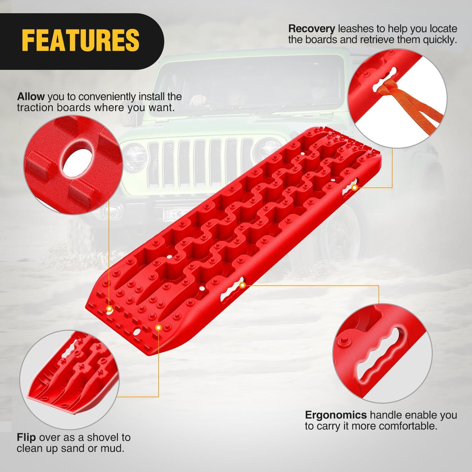 image:imageNilight Recovery OffRoad Traction Boards 2Pcs 43L x 133W with Yellow Teeth for 4WD 4X4 Mud Sand Snow Includes 2PCS Mounting Kit amp Carry Bag GreyRed