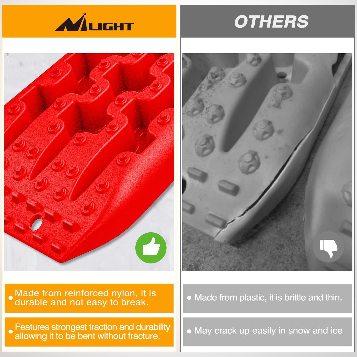 image:imageNilight Recovery OffRoad Traction Boards 2Pcs 43L x 133W with Yellow Teeth for 4WD 4X4 Mud Sand Snow Includes 2PCS Mounting Kit amp Carry Bag GreyRed