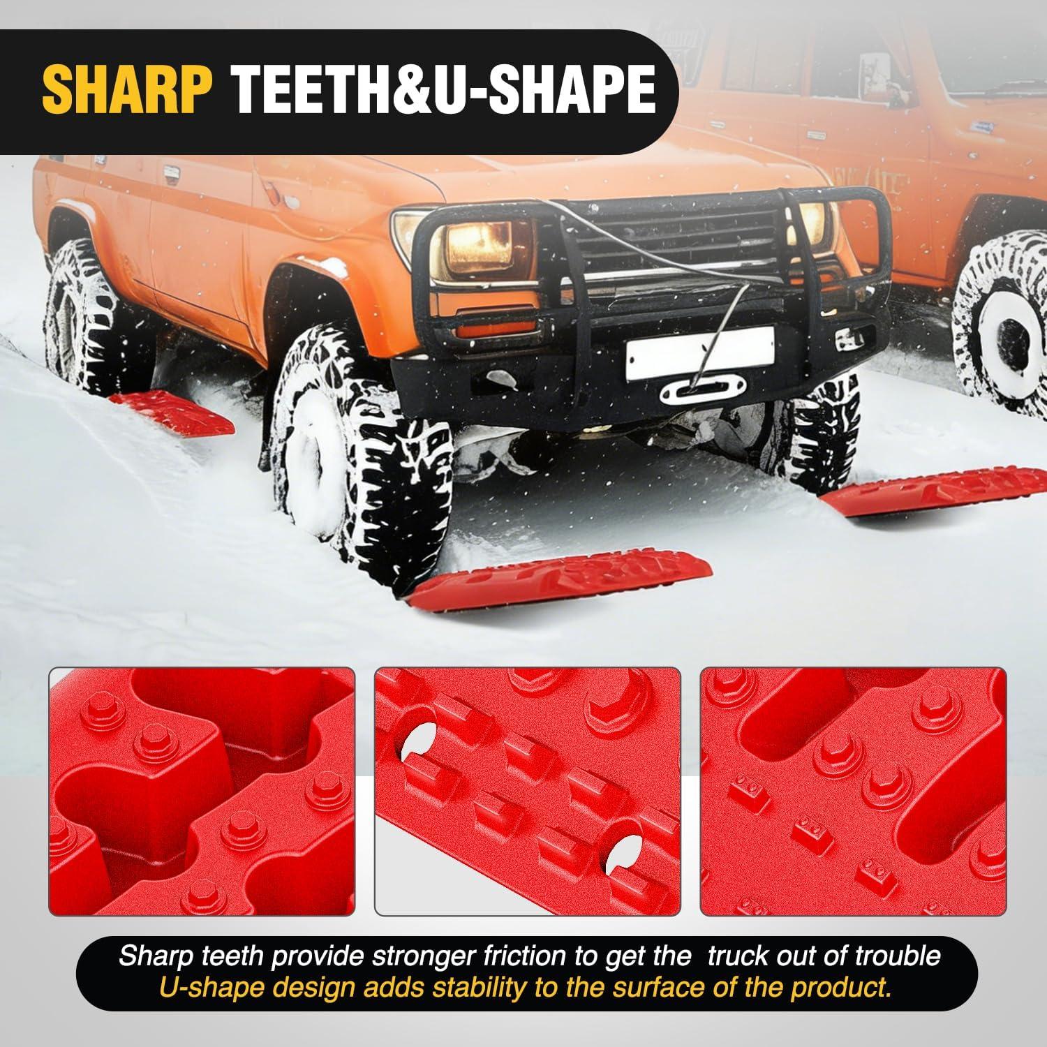 image:imageNilight Recovery OffRoad Traction Boards 2Pcs 43L x 133W with Yellow Teeth for 4WD 4X4 Mud Sand Snow Includes 2PCS Mounting Kit amp Carry Bag GreyRed