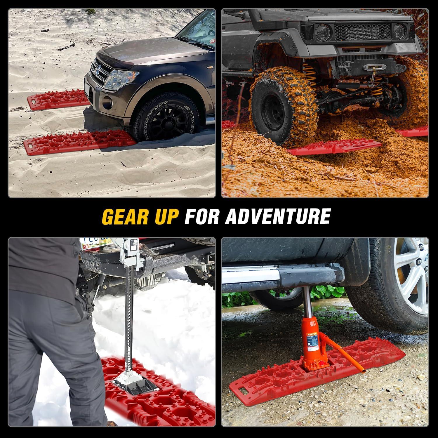 image:imageNilight Recovery OffRoad Traction Boards 2Pcs 43L x 133W with Yellow Teeth for 4WD 4X4 Mud Sand Snow Includes 2PCS Mounting Kit amp Carry Bag GreyRed
