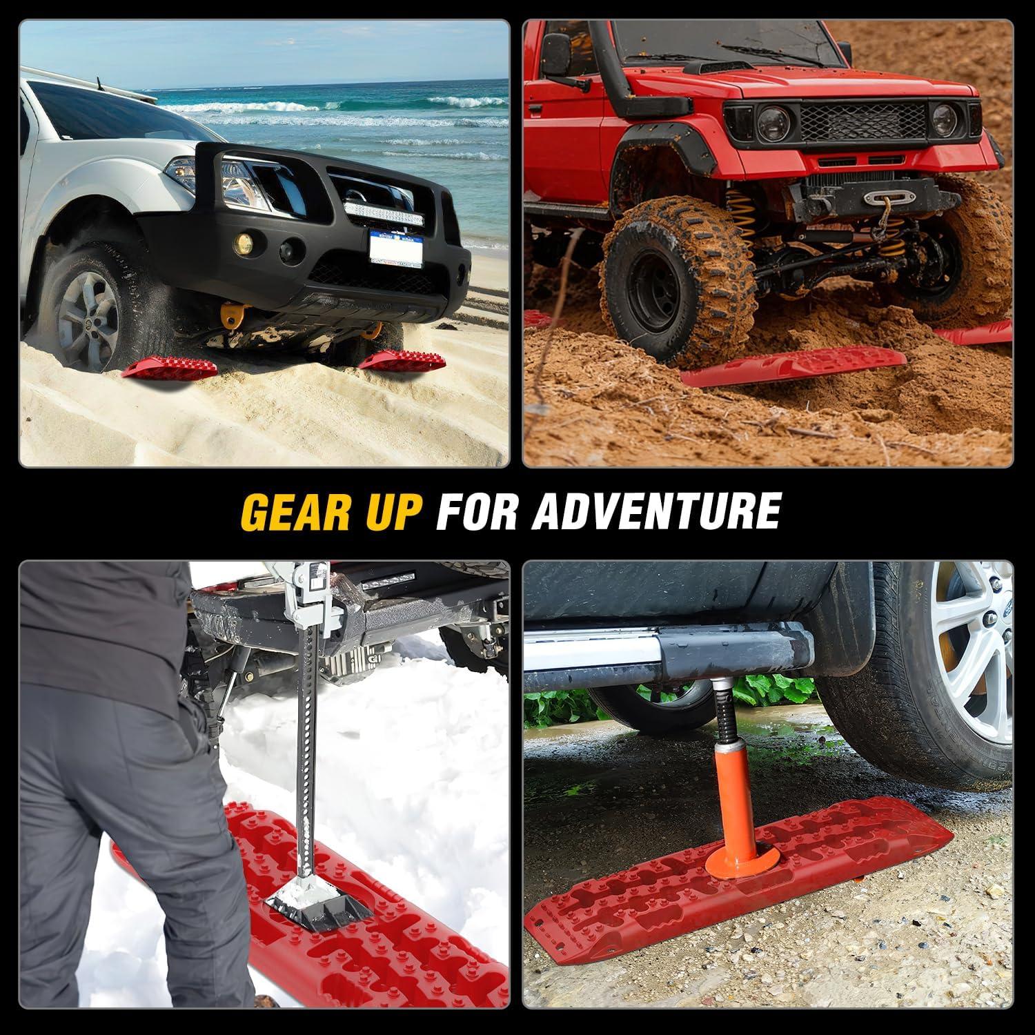 image:imageNilight Recovery OffRoad Traction Boards 2Pcs 43L x 133W with Yellow Teeth for 4WD 4X4 Mud Sand Snow Includes 2PCS Mounting Kit amp Carry Bag GreyRed