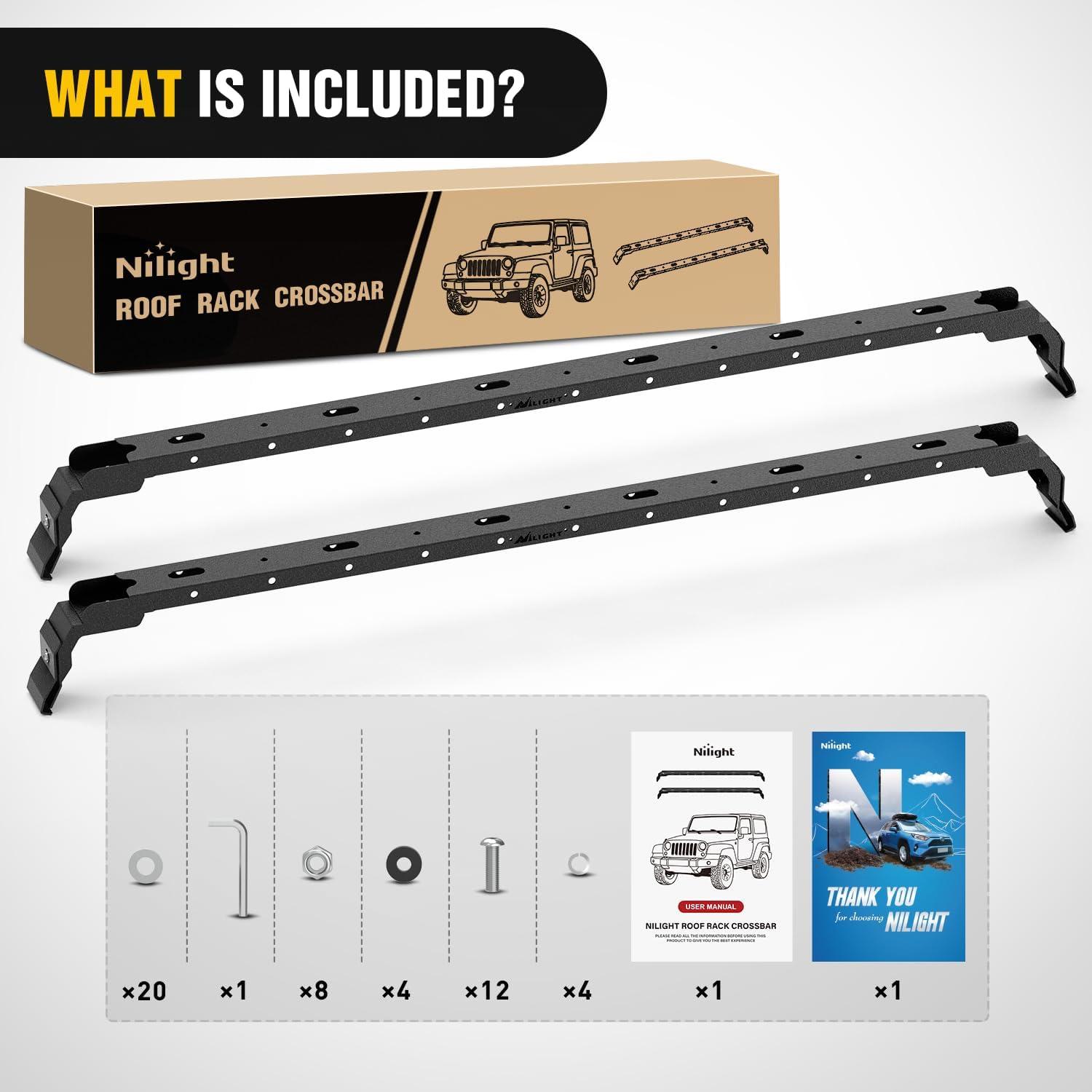 image:imageNilight Roof Rack Cross Bars Fit for Chevrolet Chevy Tahoe Suburban GMC Yukon Cadillac Escalade 20152021 Adjustable Aluminum Less Wind Noise Car Crossbars for Cargo Carrier Luggage Box Kayak TentJeep Wrangler JK JL 4XE JT 20072025 300LBS