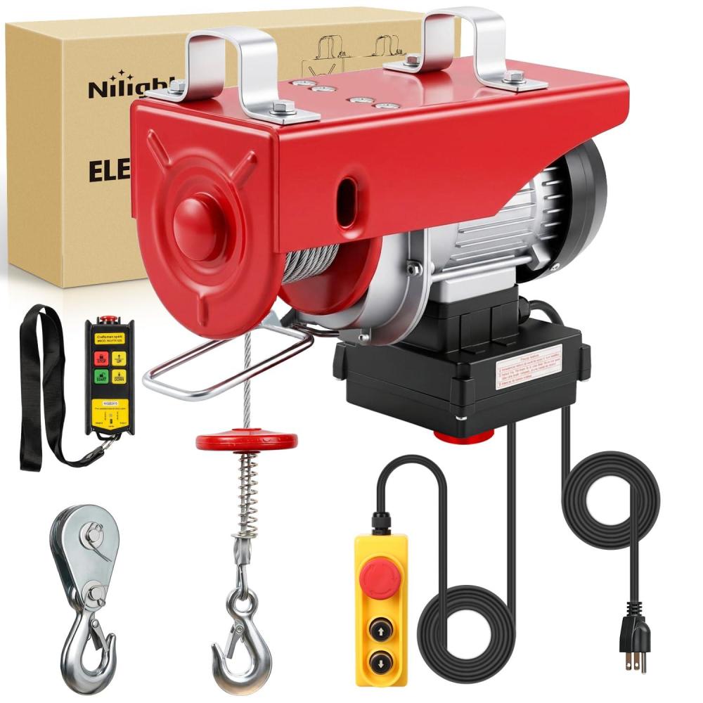 image:imageNilight 1760LBS Electric Hoist 110V Electric Hoist Winch with Wireless Remote Control SingleDouble Slings 39FT Lifting Height Material Handling Tool for Garage Warehouses Factory Attic Ceiling Crane1320LBS Wireless Wired Remote