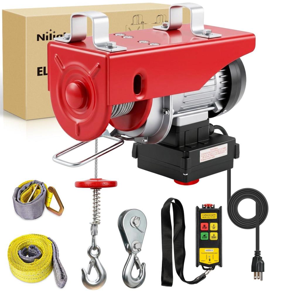 image:imageNilight 1760LBS Electric Hoist 110V Electric Hoist Winch with Wireless Remote Control SingleDouble Slings 39FT Lifting Height Material Handling Tool for Garage Warehouses Factory Attic Ceiling Crane1320LBS Wireless Remote