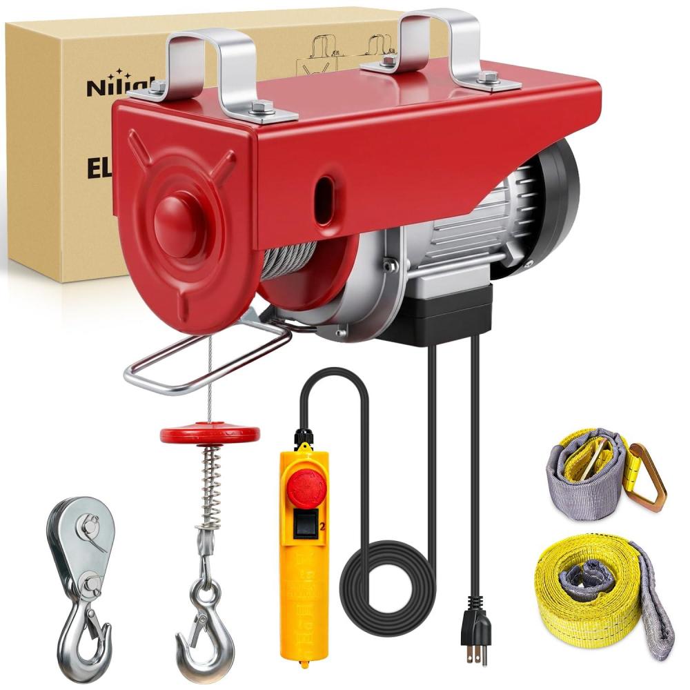 image:imageNilight 1760LBS Electric Hoist 110V Electric Hoist Winch with Wireless Remote Control SingleDouble Slings 39FT Lifting Height Material Handling Tool for Garage Warehouses Factory Attic Ceiling Crane440LBS Wired Remote