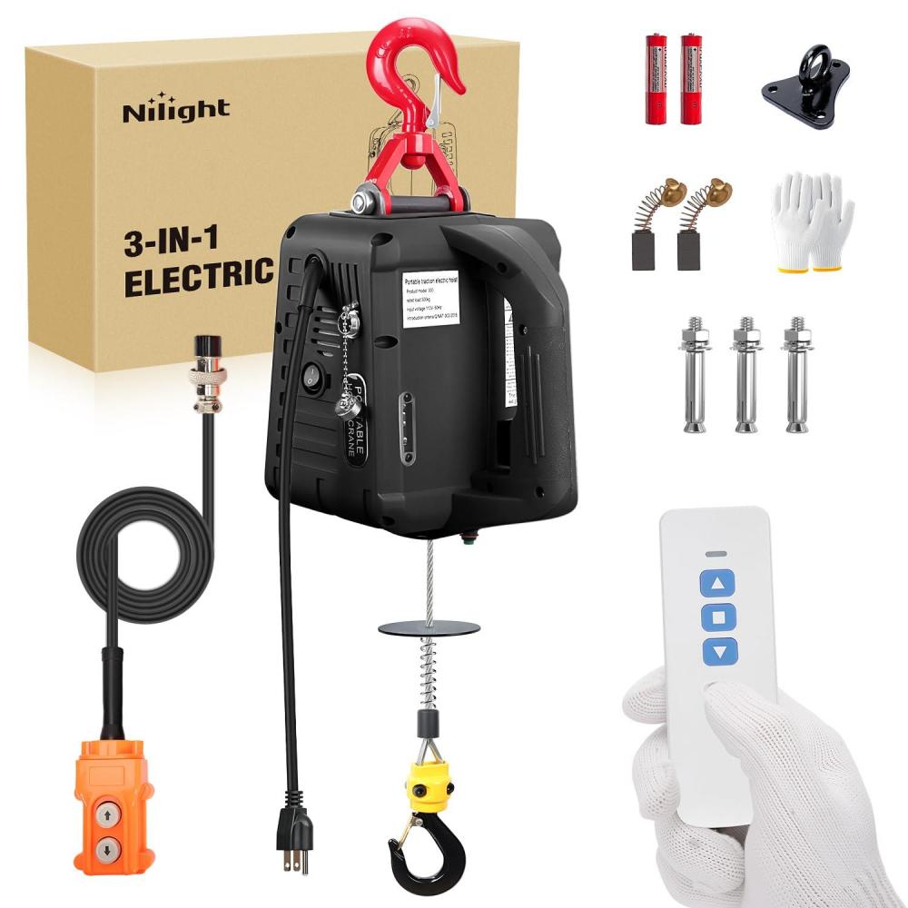 image:imageNilight 3in1 Electric Hoist Winch 1100LBS 1500W Portable Power Winch Crane with Manual Wired Wireless Remote Control 110V Electric Hoist 25FT Lifting Height for Garage Warehouses Factories Orange1100LBS 3in1 Black