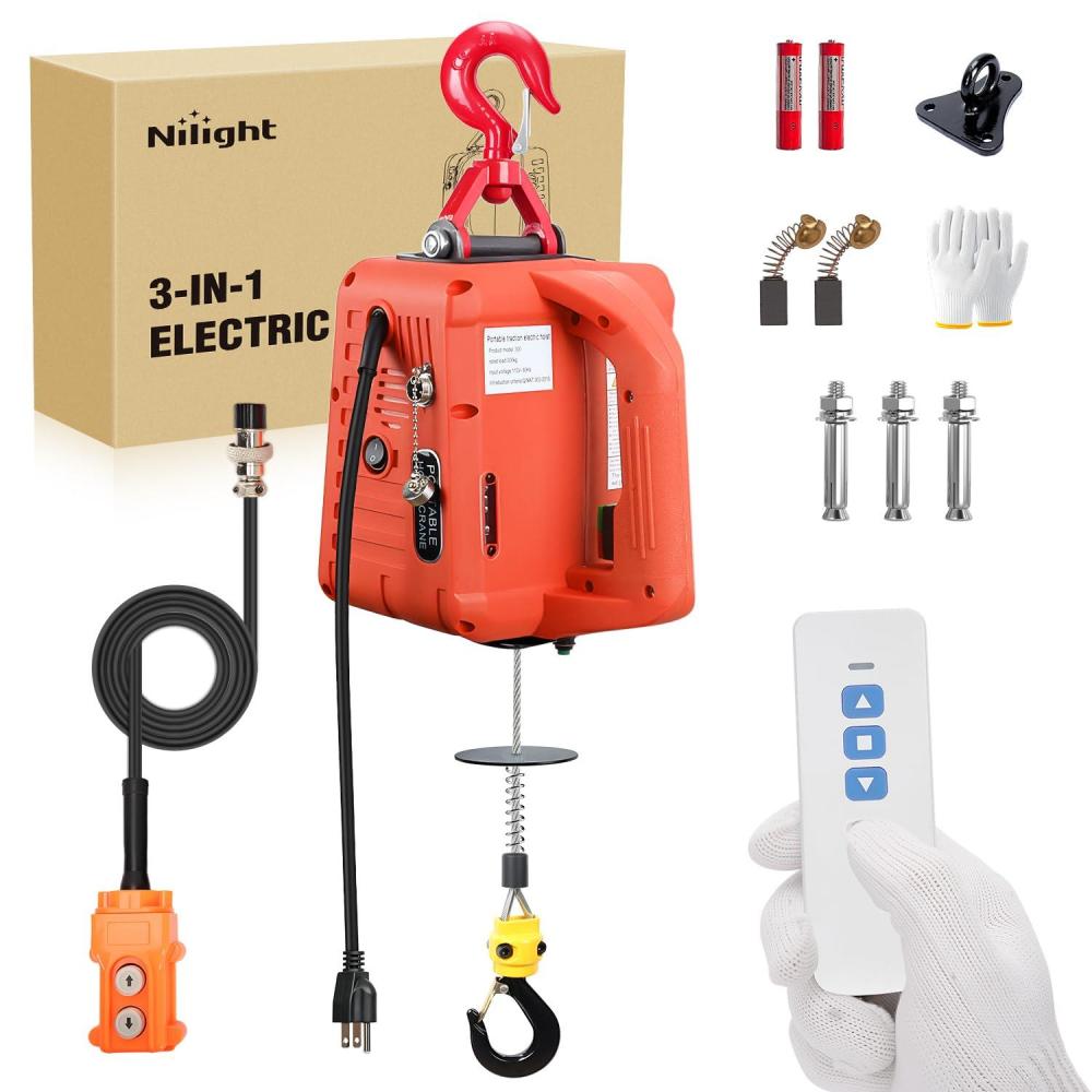 image:imageNilight 3in1 Electric Hoist Winch 1100LBS 1500W Portable Power Winch Crane with Manual Wired Wireless Remote Control 110V Electric Hoist 25FT Lifting Height for Garage Warehouses Factories Orange1100LBS 3in1 Orange