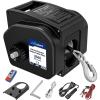 Nilight Boat Trailer Winch 3500 lbs Portable Electric Boat Winches 12 V DC Marine Winch with Steel Cable Remote Control & Hand Crank Power-In Freewheel Operat Waterproof Winch for Boat Trailer, Orange(Black)