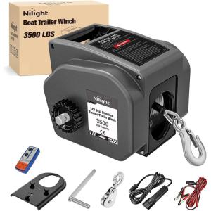 Nilight Boat Trailer Winch 3500 lbs Portable Electric Boat Winches 12 V DC Marine Winch with Steel Cable Remote Control & Hand Crank Power-In Freewheel Operat Waterproof Winch for Boat Trailer, Orange(Gray)