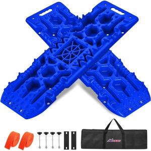 Nilight Recovery Off-Road Traction Boards 2Pcs 43″L x 13.3″W with Yellow Teeth for 4WD 4X4 Mud Sand Snow Includes 2PCS Mounting Kit & Carry Bag (Grey)(Blue)