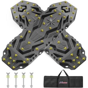 Nilight Recovery Off-Road Traction Boards 2Pcs 43″L x 13.3″W with Yellow Teeth for 4WD 4X4 Mud Sand Snow Includes 2PCS Mounting Kit & Carry Bag (Grey)(Grey)