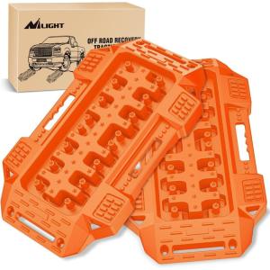 Nilight Recovery Off-Road Traction Boards 2Pcs 43″L x 13.3″W with Yellow Teeth for 4WD 4X4 Mud Sand Snow Includes 2PCS Mounting Kit & Carry Bag (Grey)(Orange)