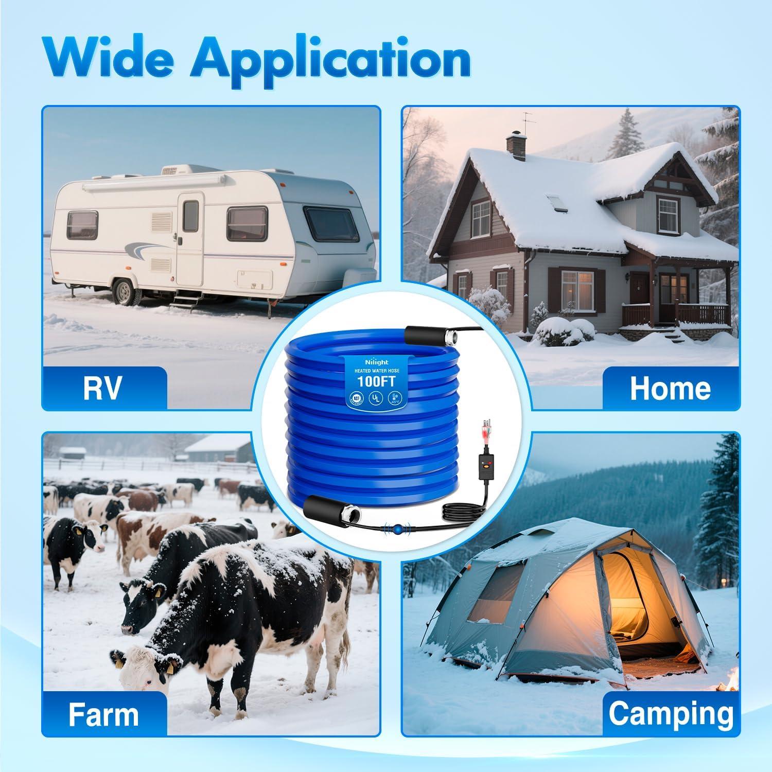 image:imageNilight 100FT Heated Water Hose RV 58Inside Diameter 45F Freeze Protaction Antifreeze Garden Drinking Hoses with Saving Thermostat and Smart Heat System for Winter Camper Supply Accessories