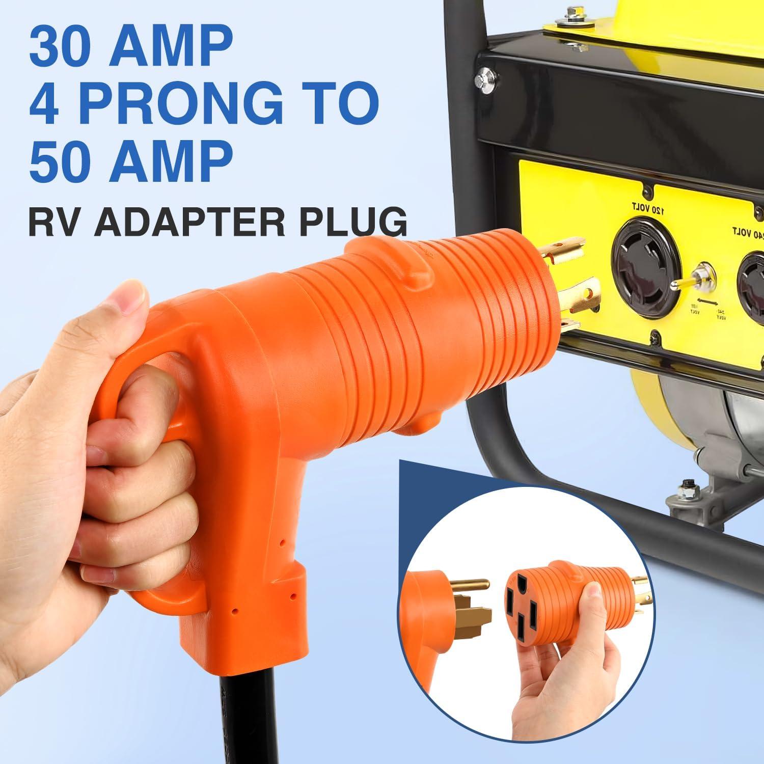 image:imageNilight 30 Amp to 50Amp RV Power Adapter 3 Prong 125250 Volt Heavy Duty Converter TT30P to 1450R 30A Male Plug to 50A Female Receptacle for Camper Caravan Trailer Generator30A Male Twist Lock to 50A Female
