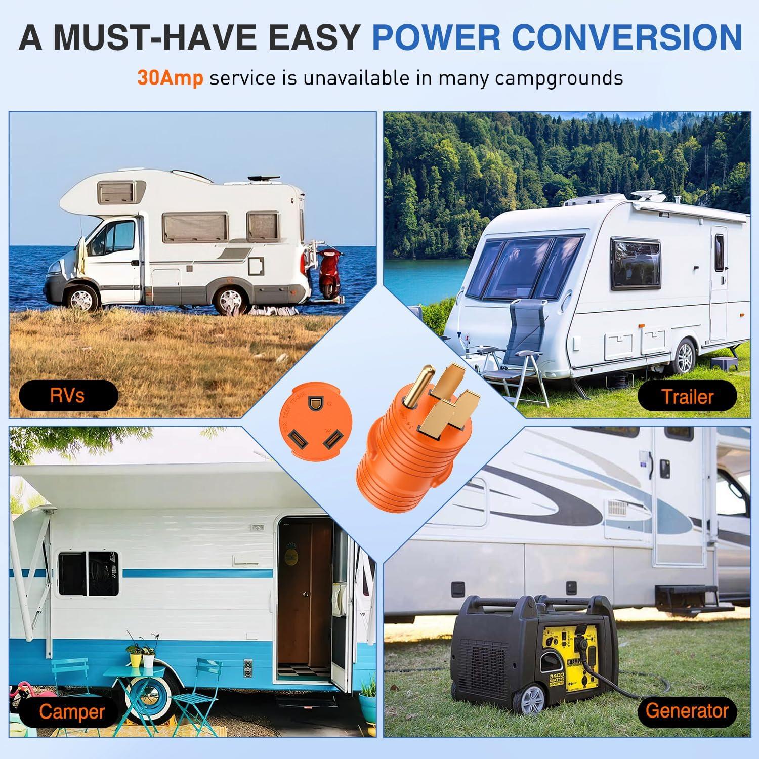 image:imageNilight 30 Amp to 50Amp RV Power Adapter 3 Prong 125250 Volt Heavy Duty Converter TT30P to 1450R 30A Male Plug to 50A Female Receptacle for Camper Caravan Trailer Generator50Amp Male to 30AMP Female