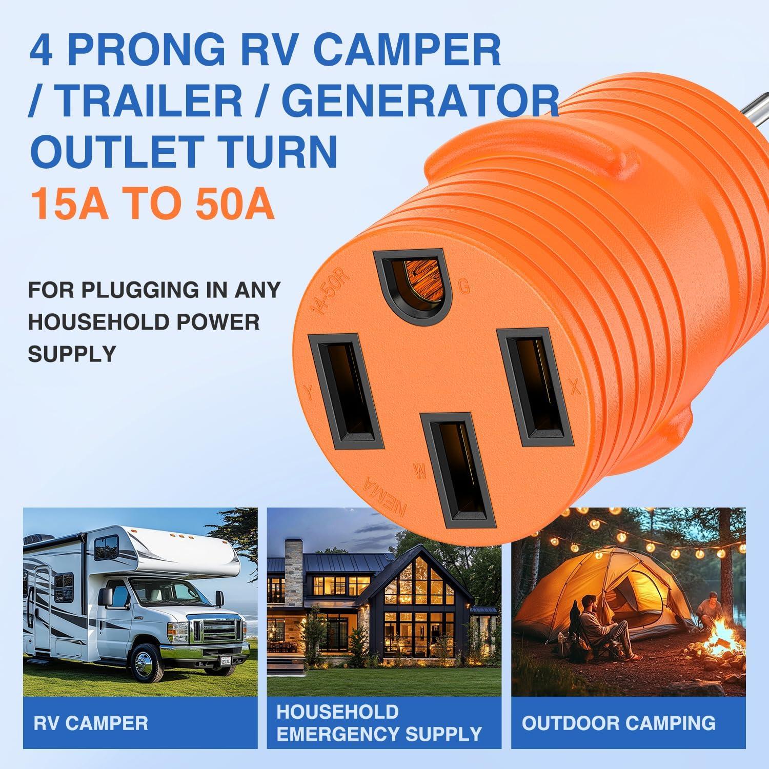 image:imageNilight 30 Amp to 50Amp RV Power Adapter 3 Prong 125250 Volt Heavy Duty Converter TT30P to 1450R 30A Male Plug to 50A Female Receptacle for Camper Caravan Trailer Generator15Amp Male to 50Amp Female