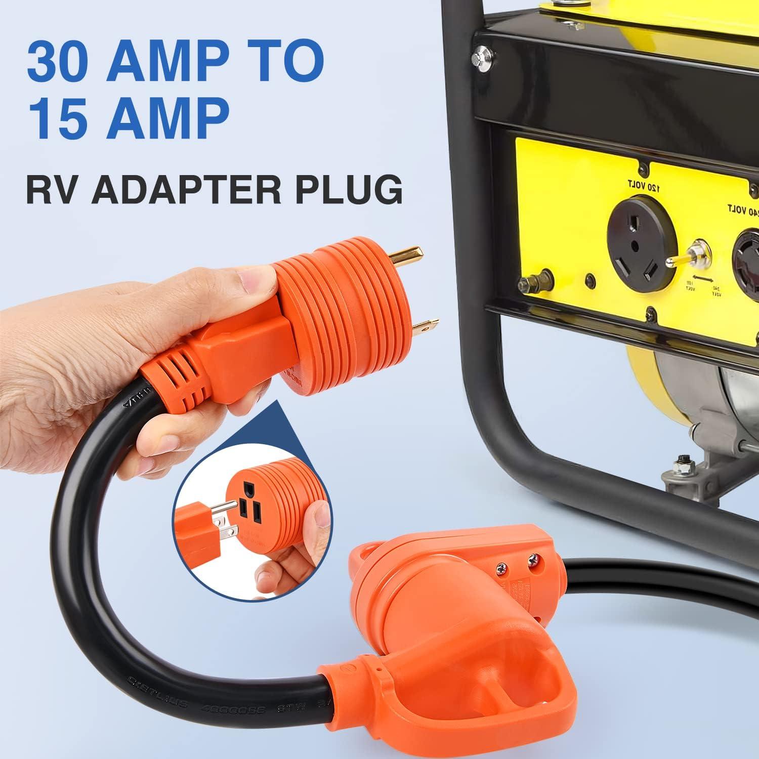 image:imageNilight 30 Amp to 50Amp RV Power Adapter 3 Prong 125250 Volt Heavy Duty Converter TT30P to 1450R 30A Male Plug to 50A Female Receptacle for Camper Caravan Trailer Generator30Amp Male to 15Amp Female