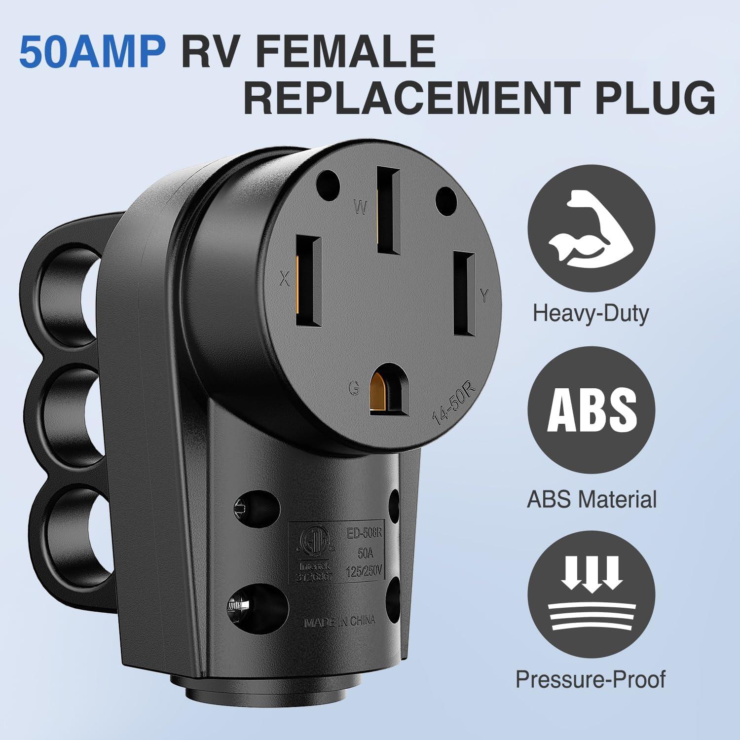 image:imageNilight 50 Amp RV Male Replacement Plug 125250 Volt Heavy Duty Receptacle with Handle ETL Listed NEMA 1450P for Camper Caravan Motorhome Van TrailerBlack