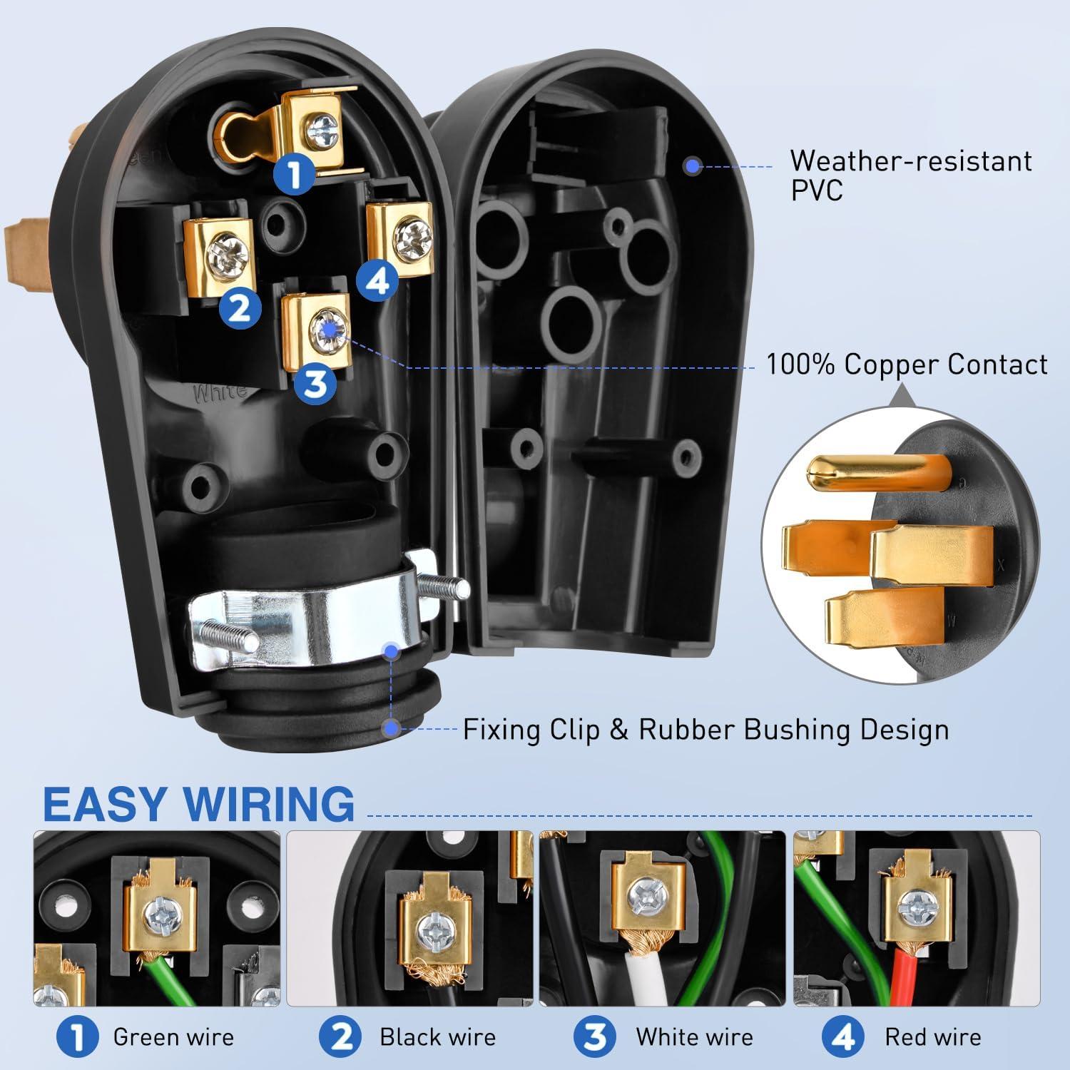 image:imageNilight 50 Amp RV Male Replacement Plug 125250 Volt Heavy Duty Receptacle with Handle ETL Listed NEMA 1450P for Camper Caravan Motorhome Van TrailerBlack