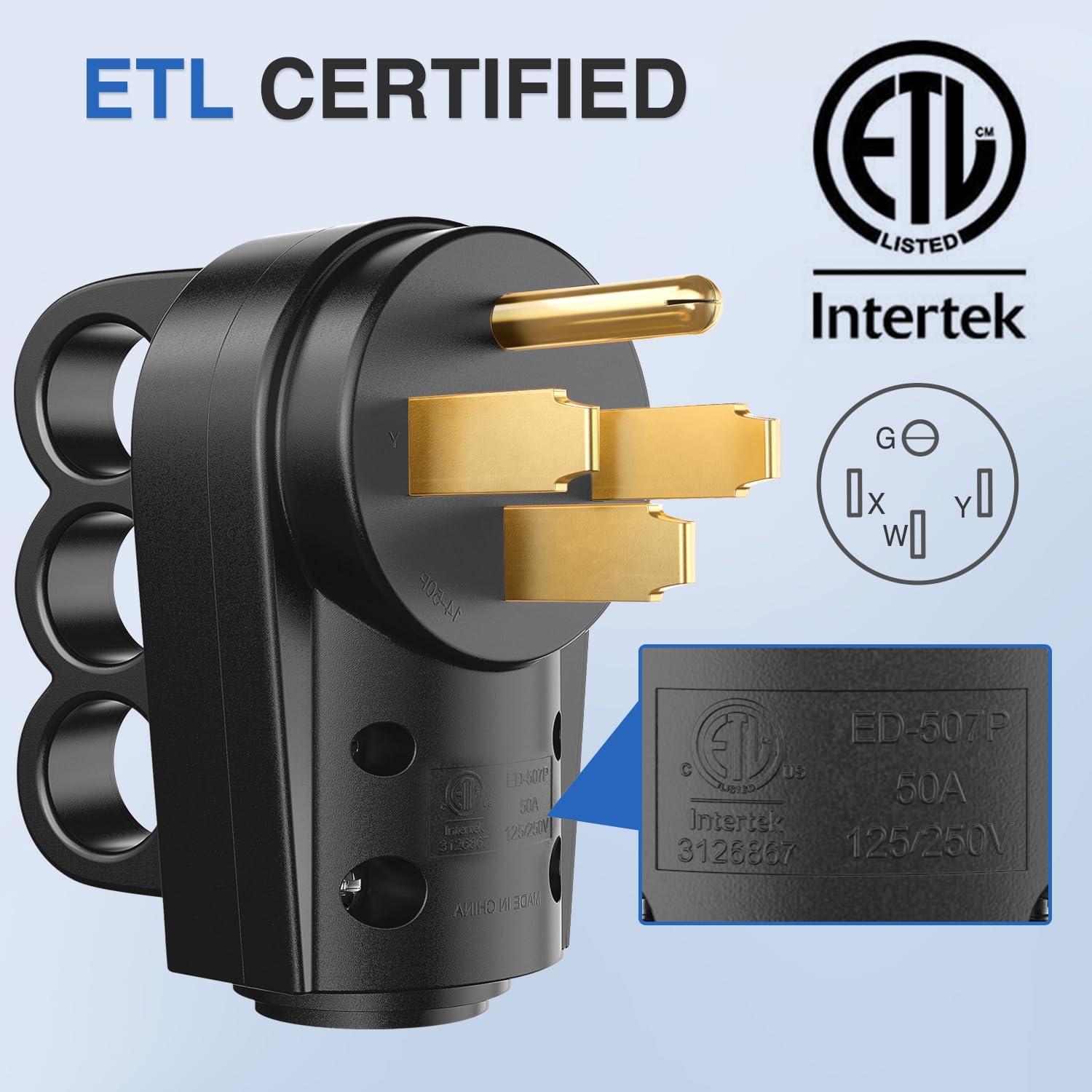 image:imageNilight 50 Amp RV Male Replacement Plug 125250 Volt Heavy Duty Receptacle with Handle ETL Listed NEMA 1450P for Camper Caravan Motorhome Van TrailerBlack