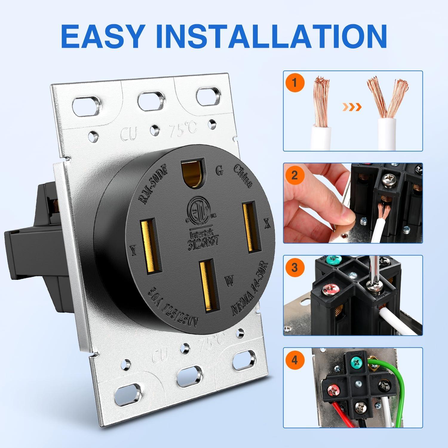 image:imageNilight 50AMP RV EV Power Outlet Box 125250V NEMA 1450R Receptacle Heavy Duty Predrilled ETL Listed Enclosed Lockable Box Waterproof for Camper Caravan Motorhome Van50A Outlet Panel