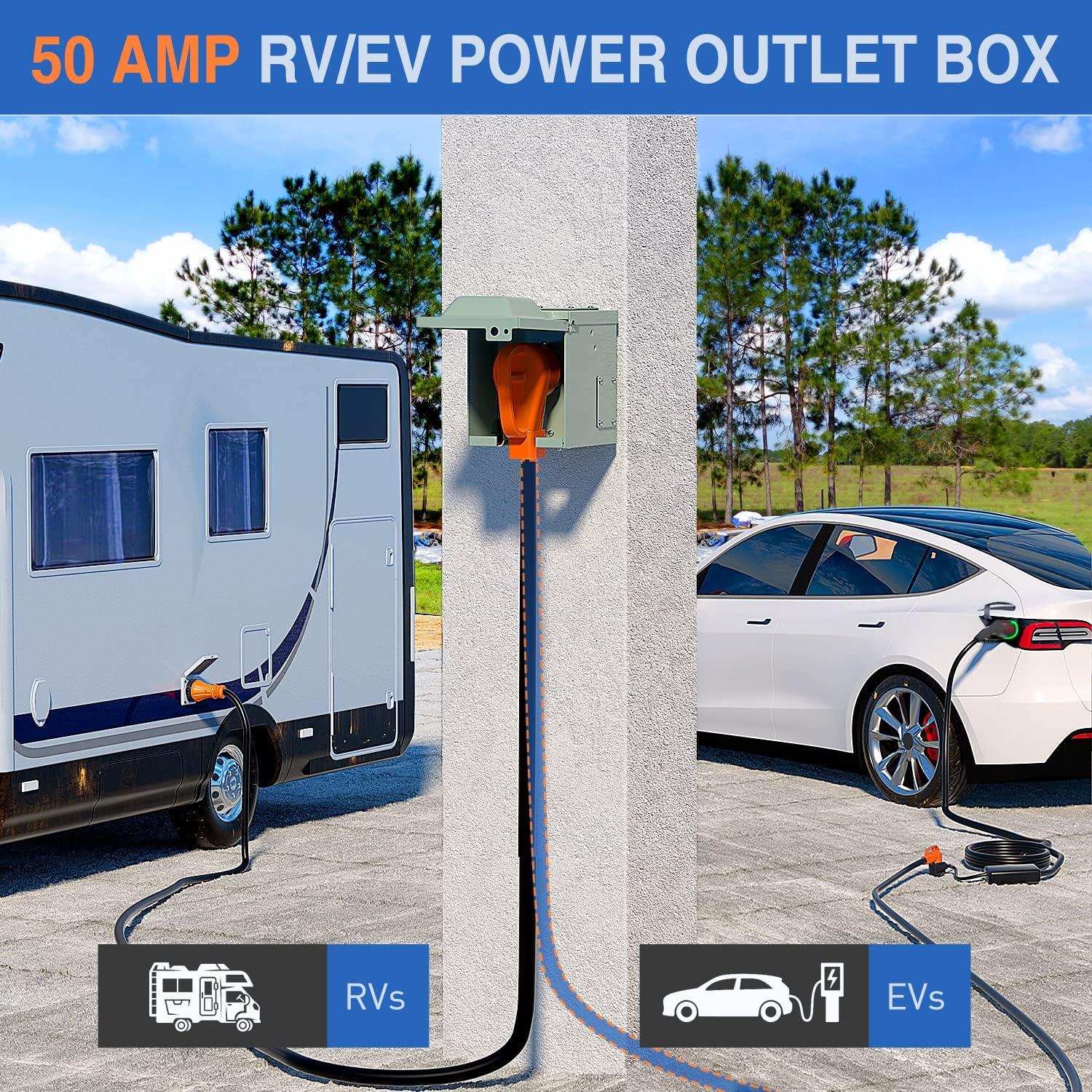 image:imageNilight 50AMP RV EV Power Outlet Box 125250V NEMA 1450R Receptacle Heavy Duty Predrilled ETL Listed Enclosed Lockable Box Waterproof for Camper Caravan Motorhome Van50A Outlet Box