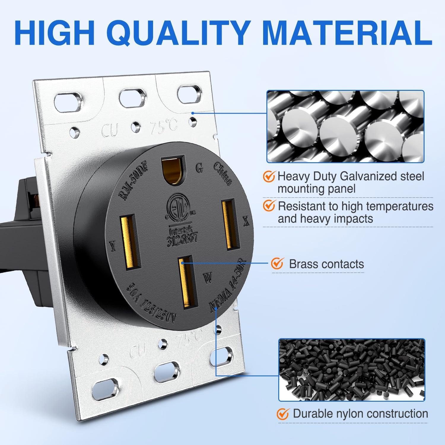 image:imageNilight 50AMP RV EV Power Outlet Box 125250V NEMA 1450R Receptacle Heavy Duty Predrilled ETL Listed Enclosed Lockable Box Waterproof for Camper Caravan Motorhome Van50A Outlet Panel