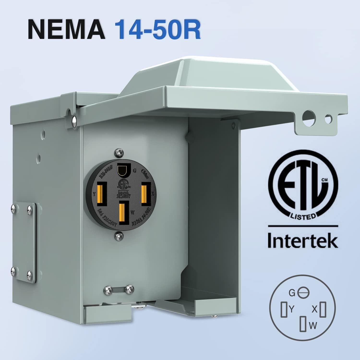 image:imageNilight 50AMP RV EV Power Outlet Box 125250V NEMA 1450R Receptacle Heavy Duty Predrilled ETL Listed Enclosed Lockable Box Waterproof for Camper Caravan Motorhome Van50A Outlet Box